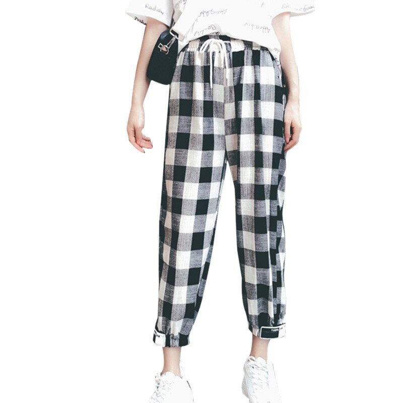 Black White Plaid Sweatpants For Women