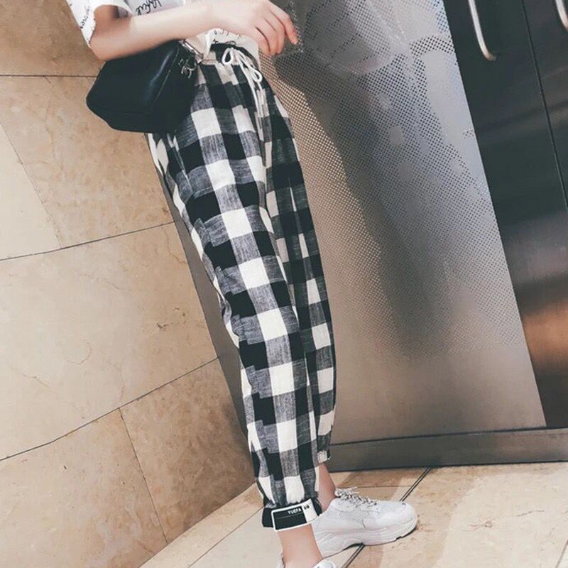 Black White Plaid Sweatpants For Women