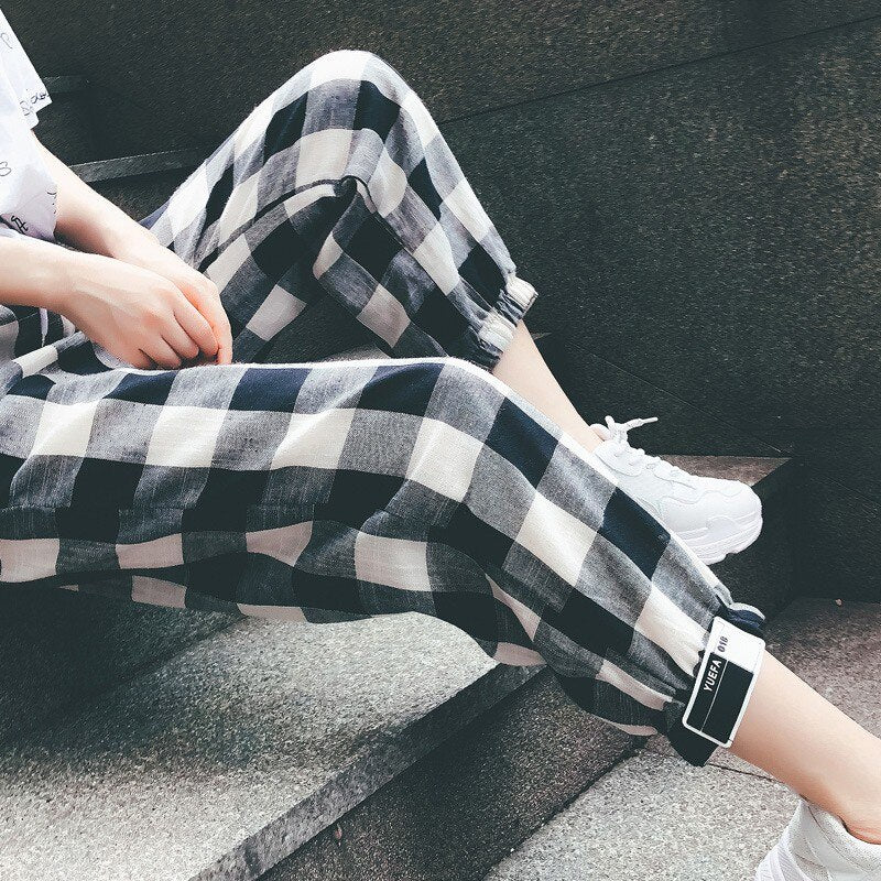 Black White Plaid Sweatpants For Women