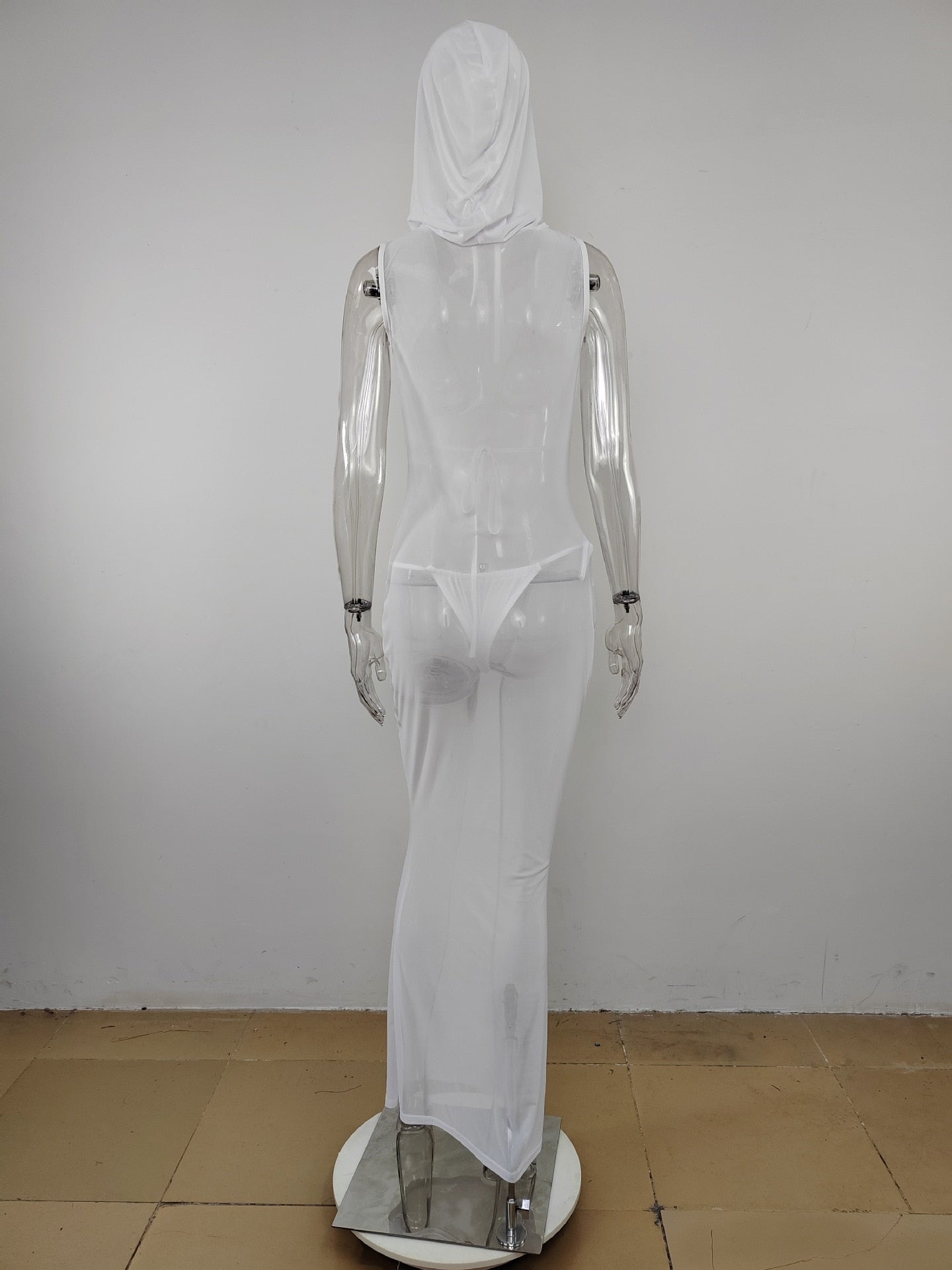 Women Hooded Mesh Long Dress