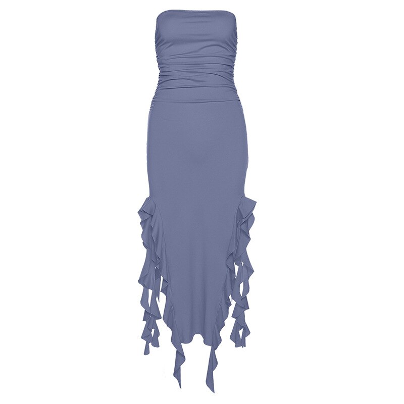 Women's Ruffle Fringe Double High Split Long Dress