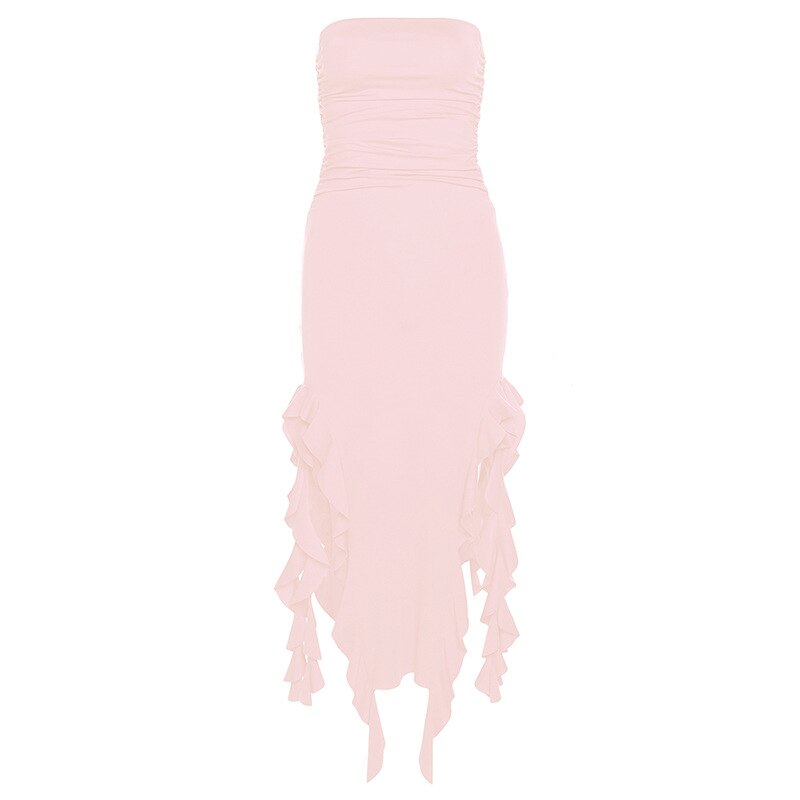 Women's Ruffle Fringe Double High Split Long Dress