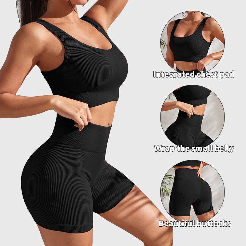 Women's Gym Suits With Shorts Crop Top